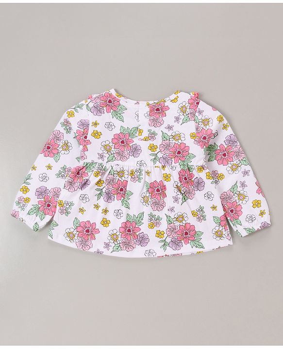 Babyhug 100% Cotton Knit Full Sleeves Top & Legging Set Floral Print - White & Pink