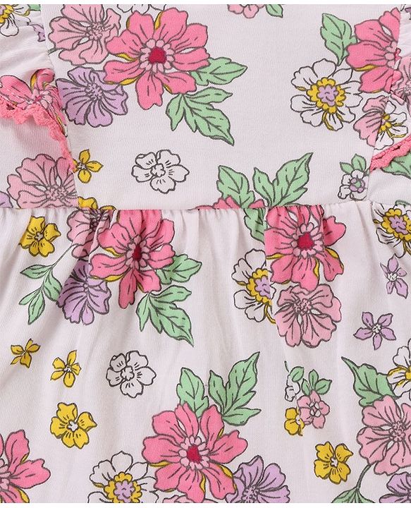 Babyhug 100% Cotton Knit Full Sleeves Top & Legging Set Floral Print - White & Pink