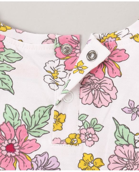 Babyhug 100% Cotton Knit Full Sleeves Top & Legging Set Floral Print - White & Pink