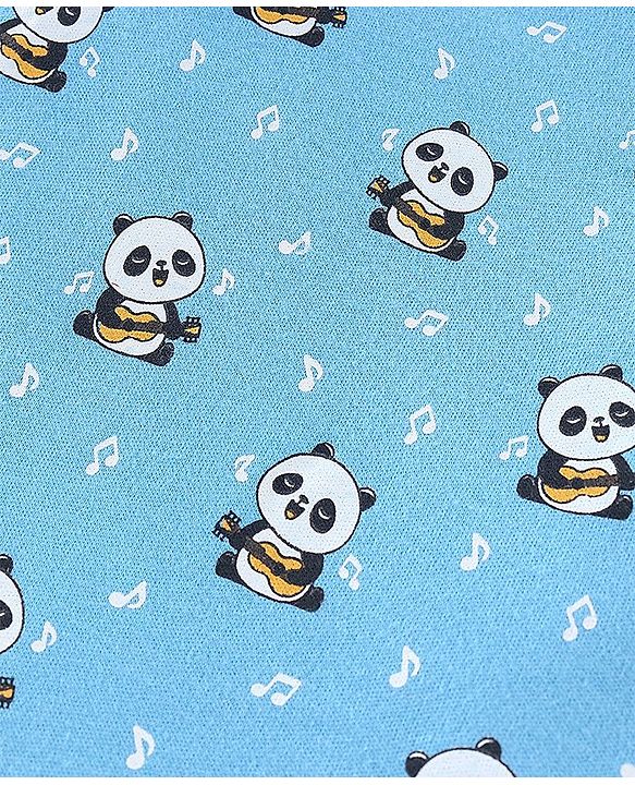 Babyhug Cotton Knit Full Sleeves Footed Sleepsuit Panda Print - Blue