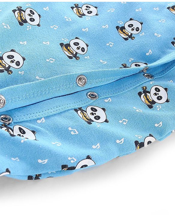 Babyhug Cotton Knit Full Sleeves Footed Sleepsuit Panda Print - Blue
