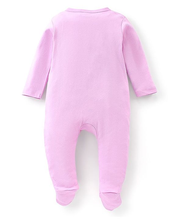 Babyhug Cotton Knit Full Sleeves Footed Sleepsuit Teddy Print - Pink
