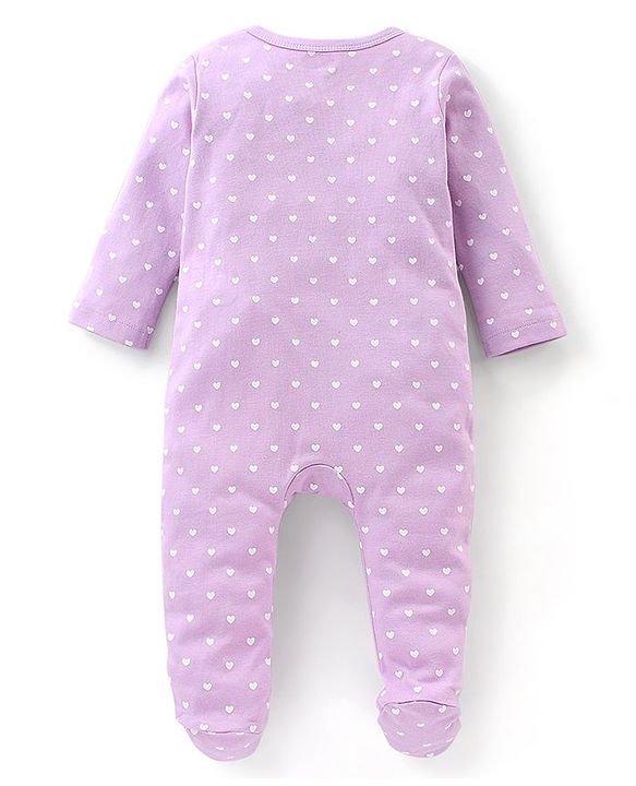 Babyhug Cotton Knit Full Sleeves Footed Sleepsuit Hearts Print - Pink