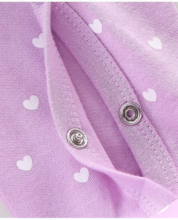 Babyhug Cotton Knit Full Sleeves Footed Sleepsuit Hearts Print - Pink