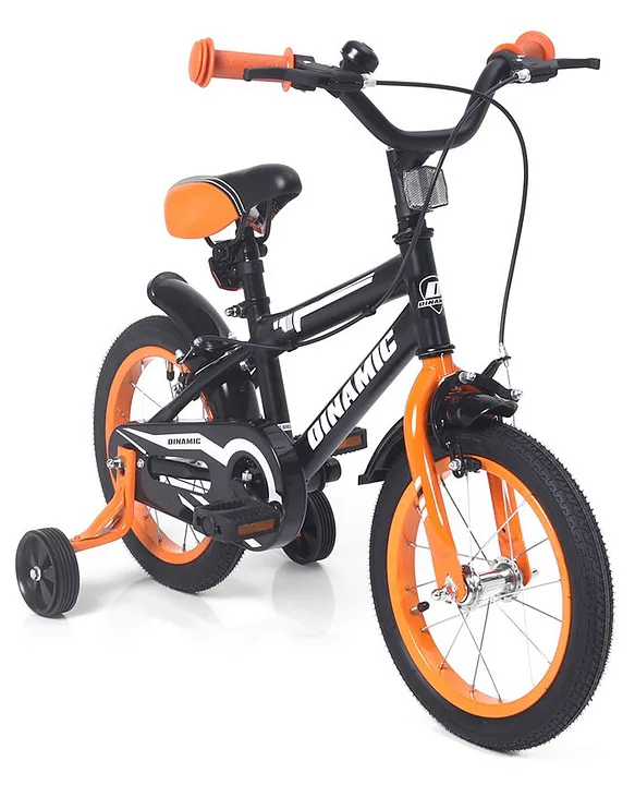 Kids 14 Inch Dynamic Print Bicycle with Training Wheels Black Orange info