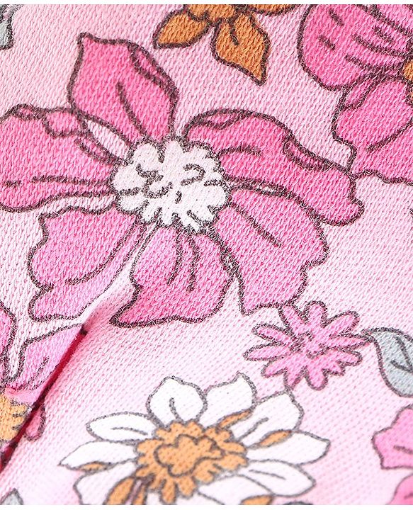 Babyhug 100% Cotton Knit Cap Mittens & Booties Set Floral Print - Pink