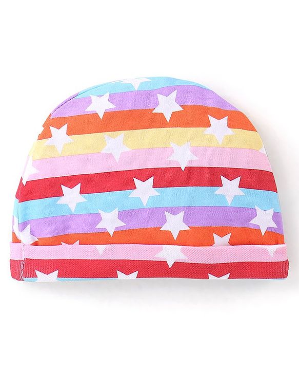 Babyhug 100% Cotton Knit Cap Mittens & Booties Set Star Print - Multicolour
