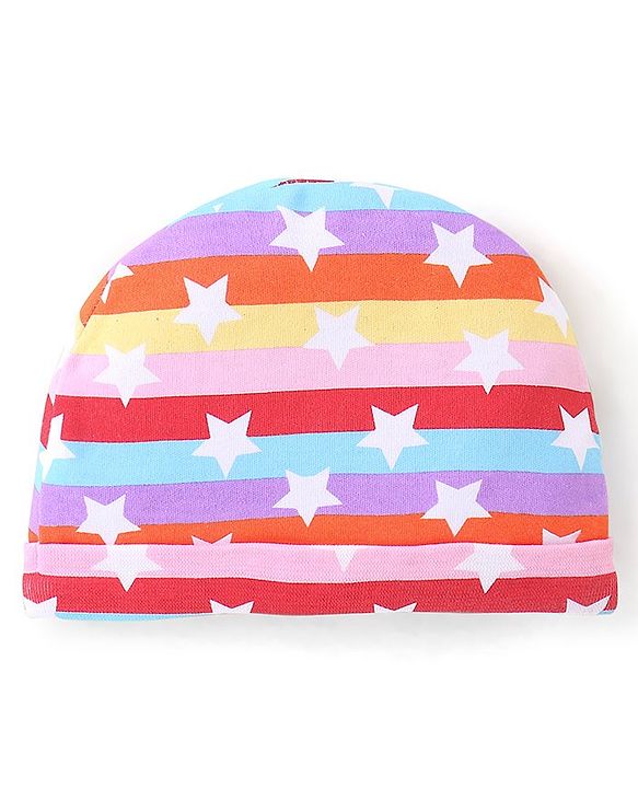 Babyhug 100% Cotton Knit Cap Mittens & Booties Set Star Print - Multicolour