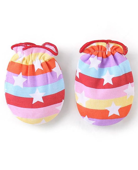 Babyhug 100% Cotton Knit Cap Mittens & Booties Set Star Print - Multicolour
