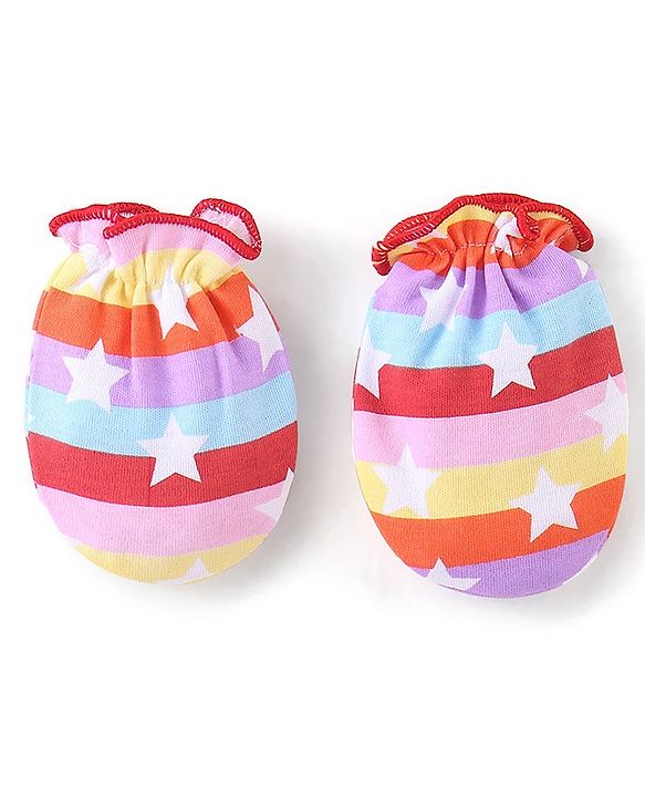Babyhug 100% Cotton Knit Cap Mittens & Booties Set Star Print - Multicolour