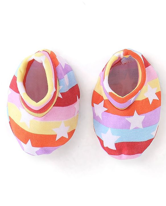 Babyhug 100% Cotton Knit Cap Mittens & Booties Set Star Print - Multicolour