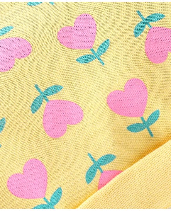 Babyhug 100% Cotton Cap Mittens & Booties Set With Floral Print Yellow - Diameter 9.5 cm