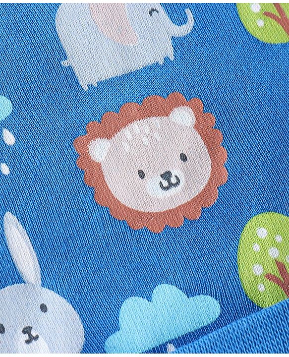 Babyhug 100% Cotton Knit Bear Print Cap Mittens & Booties - Navy Blue