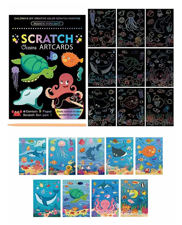 9pcs/set Scratch Art Paper Magic Painting Paper with Drawing Stick