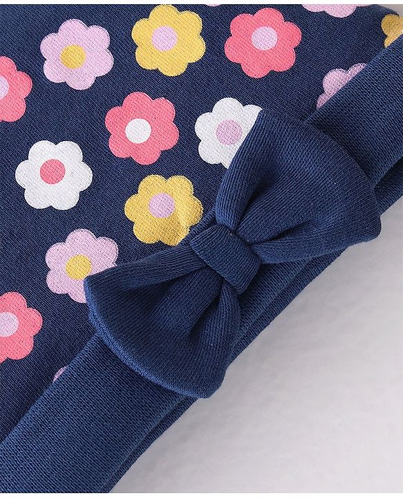 Babyhug 100% Cotton Interlock Knit Cap Floral Print - Navy Blue
