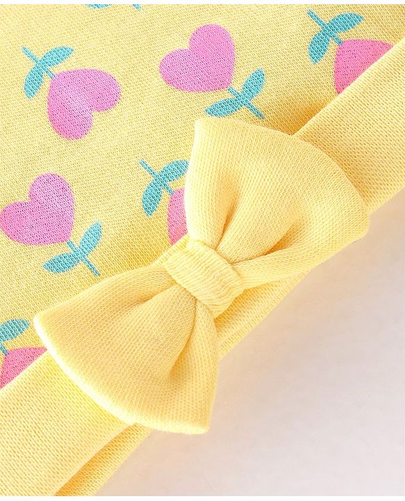 Babyhug 100% Cotton Interlock Knit Cap Heart Print - Yellow