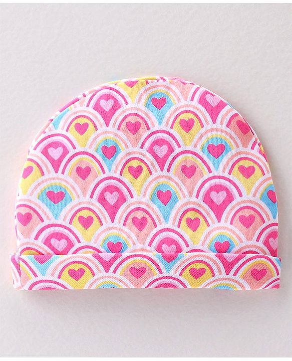 Babyhug 100% Cotton Interlock Knit Cap Heart Print - Pink
