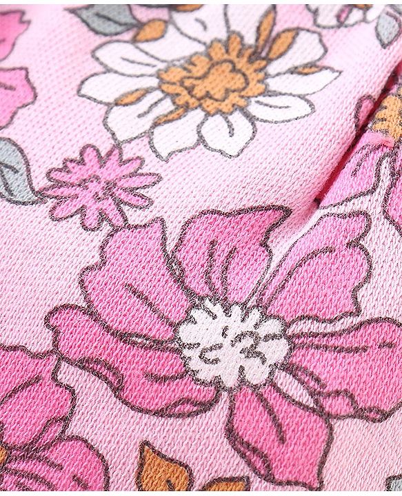 Babyhug 100% Cotton Knit Mittens & Booties Set Floral Print - Pink