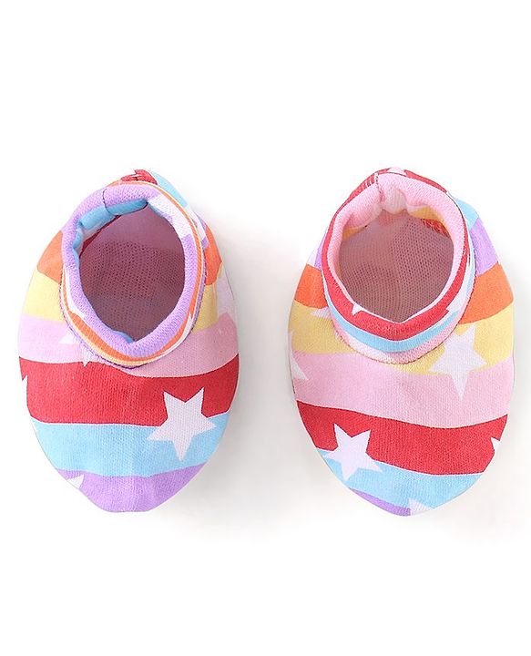 Babyhug 100% Cotton Knit Mittens & Booties Set Star Print - Multicolour
