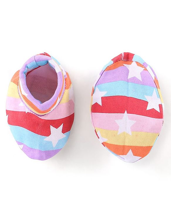 Babyhug 100% Cotton Knit Mittens & Booties Set Star Print - Multicolour