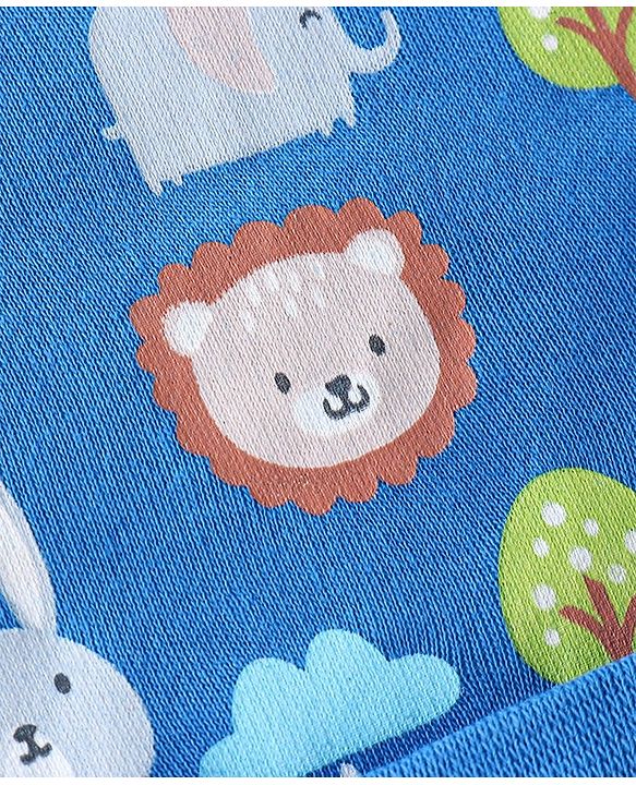 Babyhug 100% Cotton Knit Bear Print Mittens & Booties - Navy Blue