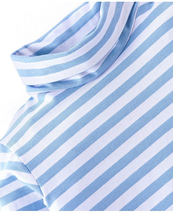 Babyhug Cotton Lycra Knit Full Sleeves Turtle Neck T-Shirt with Stripes - White & Blue