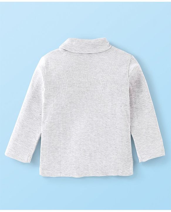 Babyhug 100% Cotton Full Sleeves Skivi Tee Solid Color - White Melange