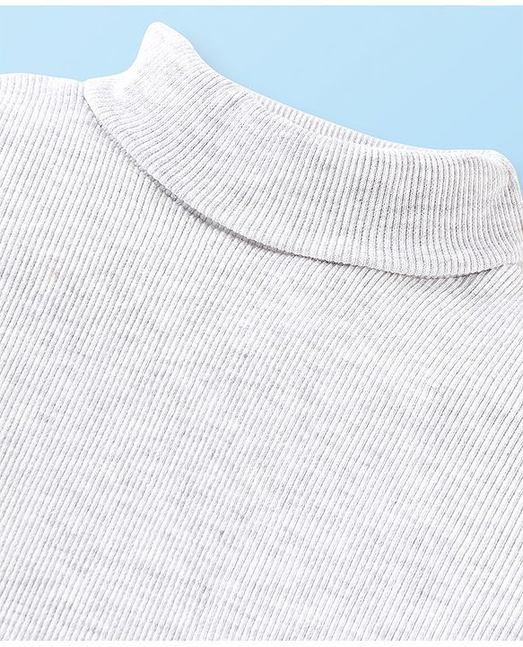 Babyhug 100% Cotton Full Sleeves Skivi Tee Solid Color - White Melange