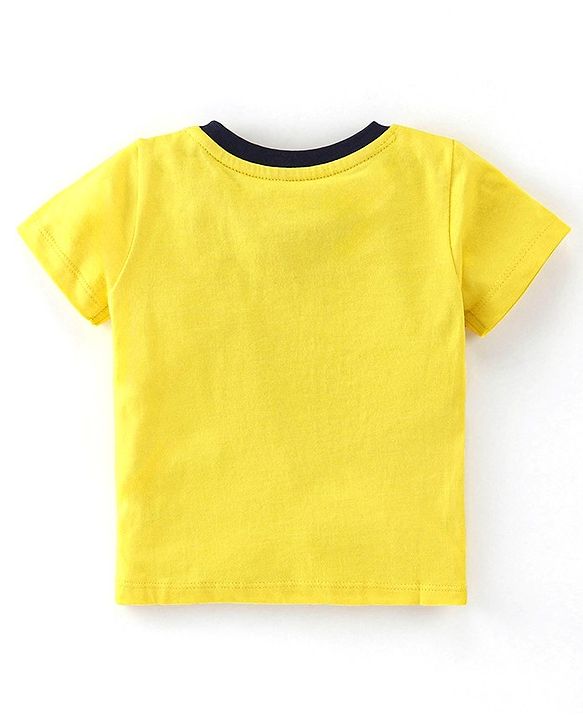 Babyhug 100% Cotton Knit Half Sleeves T-Shirt & Shorts With Teddy Print - Black & Yellow
