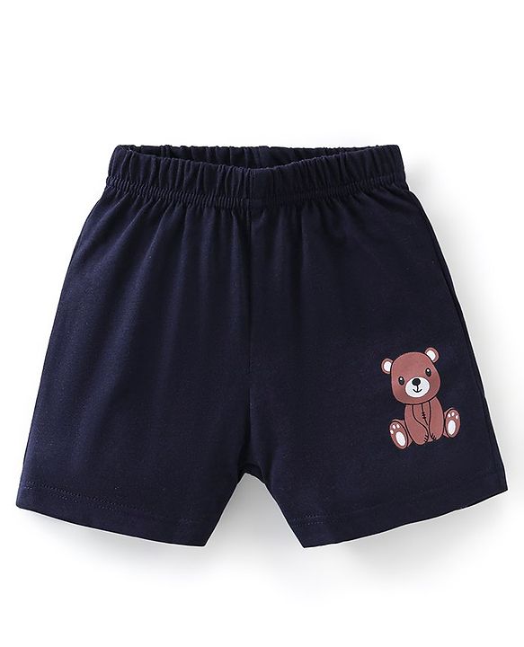 Babyhug 100% Cotton Knit Half Sleeves T-Shirt & Shorts With Teddy Print - Black & Yellow
