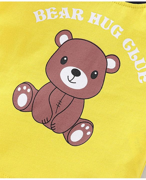 Babyhug 100% Cotton Knit Half Sleeves T-Shirt & Shorts With Teddy Print - Black & Yellow