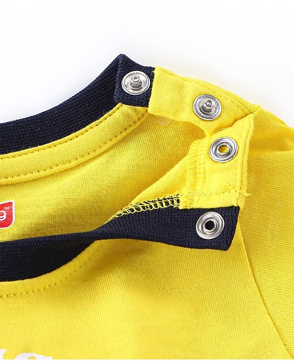 Babyhug 100% Cotton Knit Half Sleeves T-Shirt & Shorts With Teddy Print - Black & Yellow