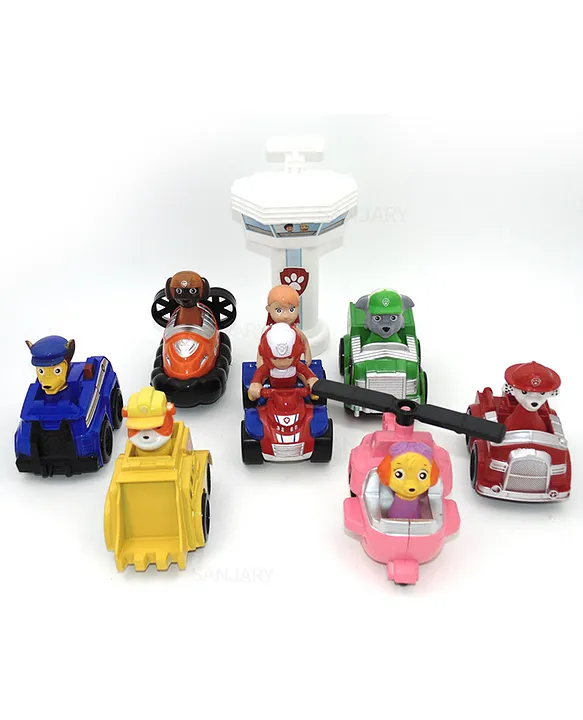 Sanjary Paw Patrol Dogs Racer Pups Figure Set of 8 Pieces with Ryder Katie  Tower Badge and Mini Rescue Vehicles Multicolour Online India, Buy Figures  & Playsets for (3-12Years) at  