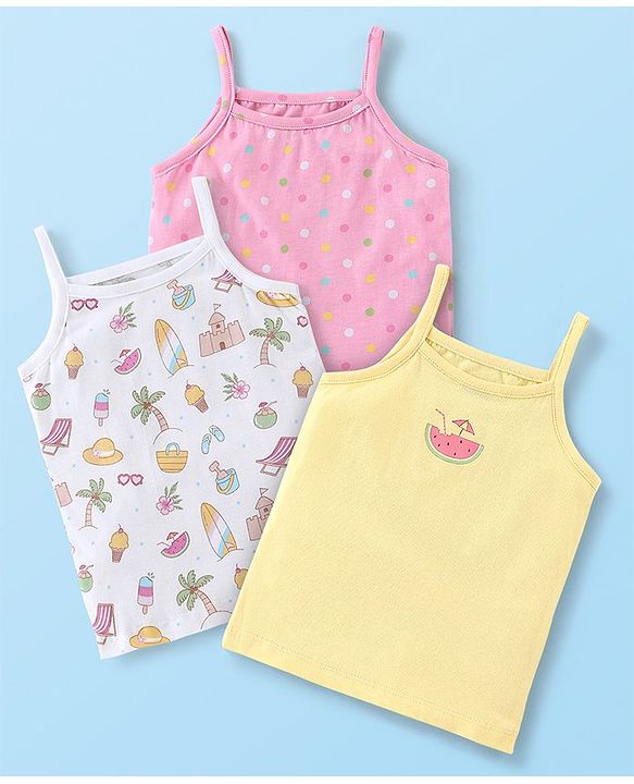Babyhug 100% Cotton Slips Beach Theme Pack of 3 - Blue Yellow & Pink