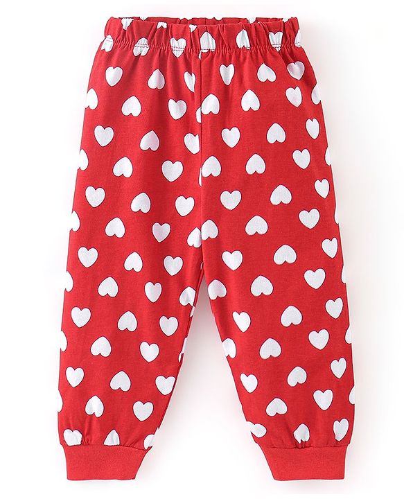 Babyhug Cotton Knit Full Sleeves Panda Printed Night Suit - Red