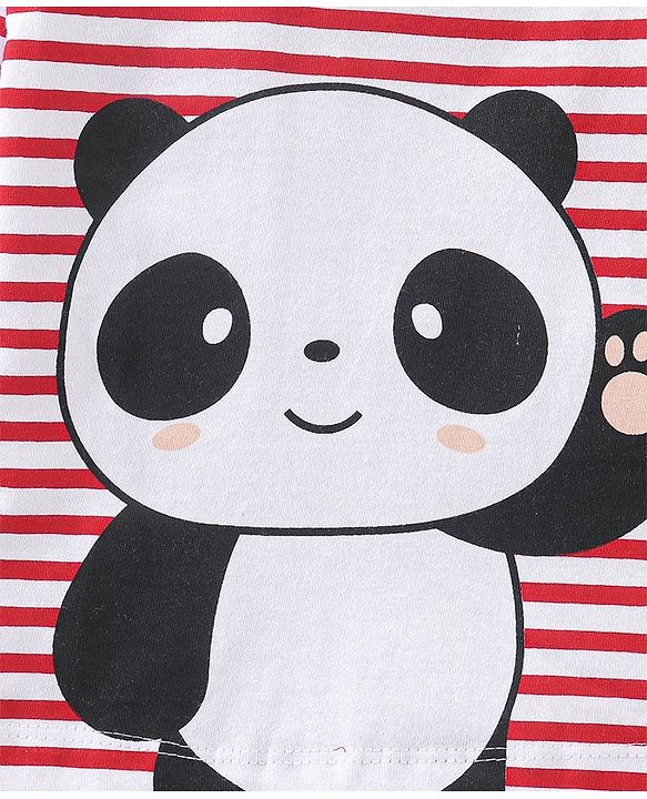 Babyhug Cotton Knit Full Sleeves Panda Printed Night Suit - Red