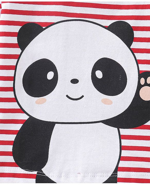 Babyhug Cotton Knit Full Sleeves Panda Printed Night Suit - Red