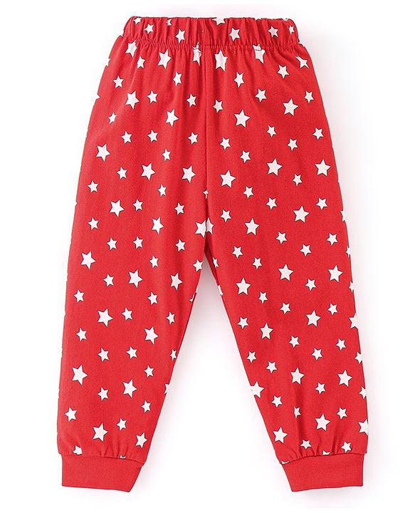 Babyhug Cotton Knit Full Sleeves Stars Printed Night Suit - Red