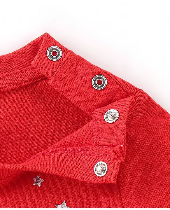 Babyhug Cotton Knit Full Sleeves Stars Printed Night Suit - Red