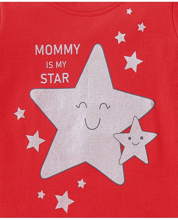Babyhug Cotton Knit Full Sleeves Stars Printed Night Suit - Red