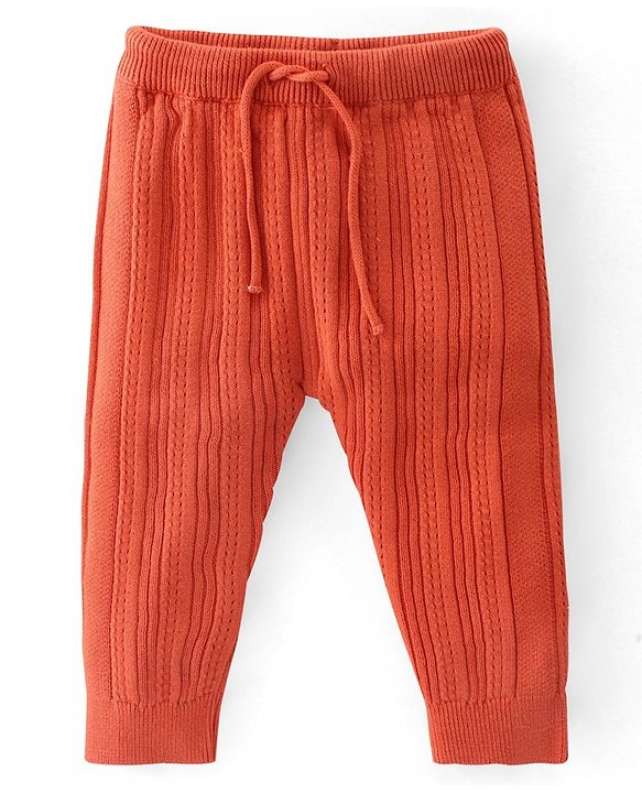 Babyhug Knit Full Length Winter Wear Lounge Pant  -Rust