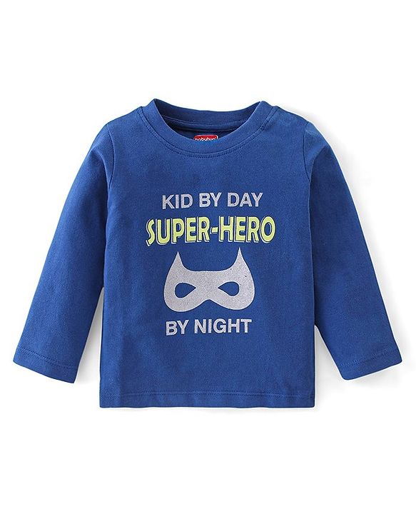 Babyhug Cotton Single Jersey Knit Full Sleeves Night Suit Mask Print - Navy Blue & White