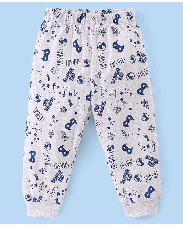 Babyhug Cotton Single Jersey Knit Full Sleeves Night Suit Mask Print - Navy Blue & White
