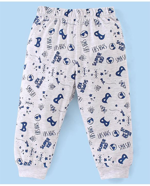 Babyhug Cotton Single Jersey Knit Full Sleeves Night Suit Mask Print - Navy Blue & White