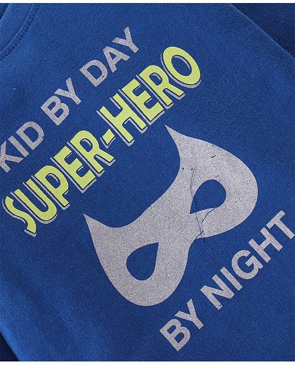 Babyhug Cotton Single Jersey Knit Full Sleeves Night Suit Mask Print - Navy Blue & White