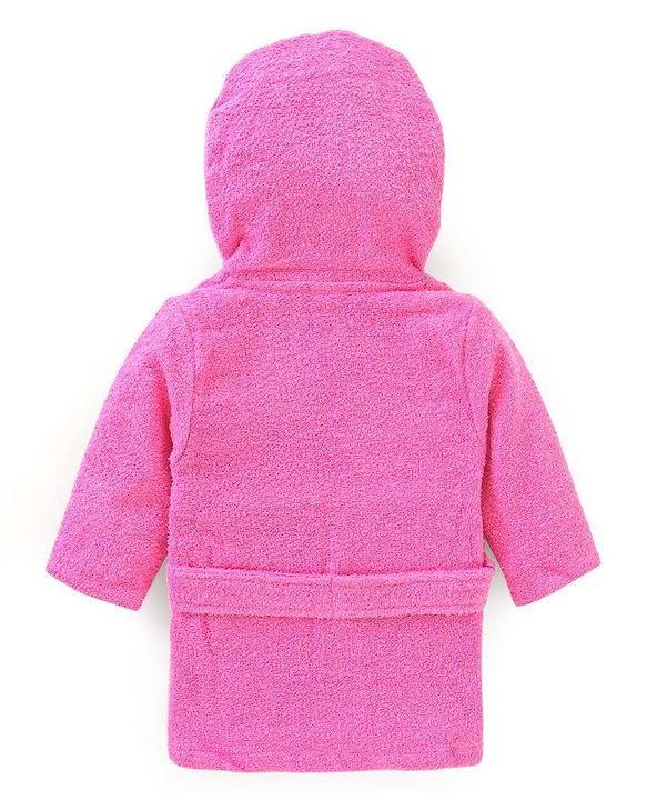 Babyhug Woven Terry Full Sleeves Hooded Bath Robe Elephant Patch - Pink