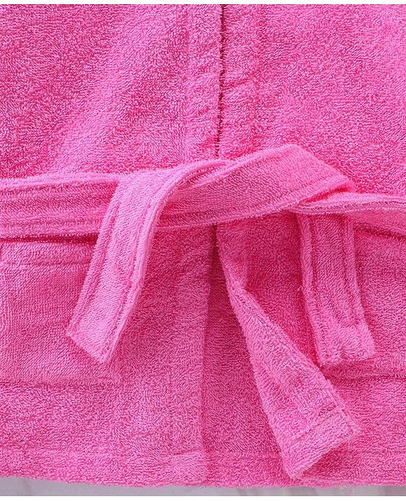 Babyhug Woven Terry Full Sleeves Hooded Bath Robe Elephant Patch - Pink