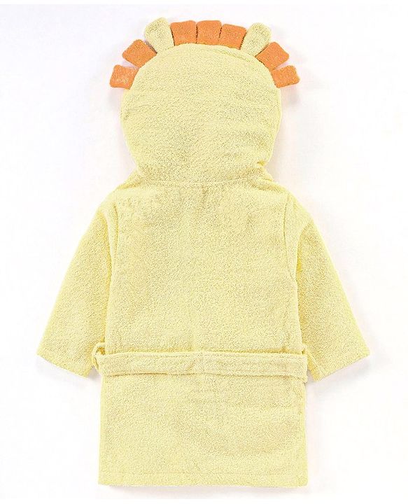 Babyhug Woven Terry Full Sleeves Hooded Bath Robe Tiger Design - Yellow