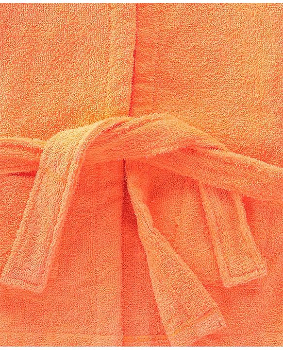 Babyhug Full Sleeves Woven Terry Crab Faced Hooded Bath Robe - Orange
