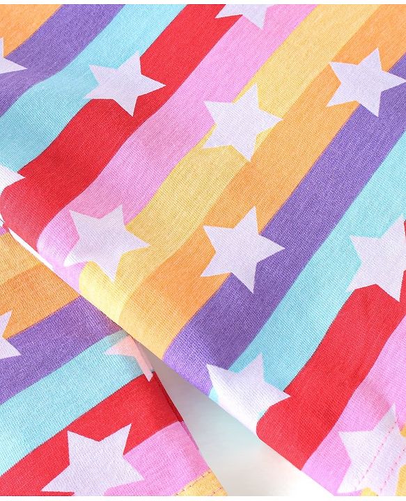 Babyhug Cotton Knit Full Sleeves Striped Night Suit Stars Print - Multicolour